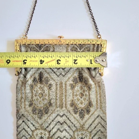 Vintage French Gold Color Beaded Purse Evening Bag W/ Fringe Retro Glam - Picture 8 of 8